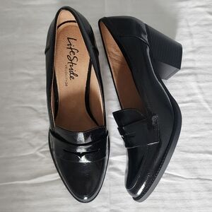 Life Stride Hudson Loafer Slip-on Block Heel Black Sz 10 Patent Leather